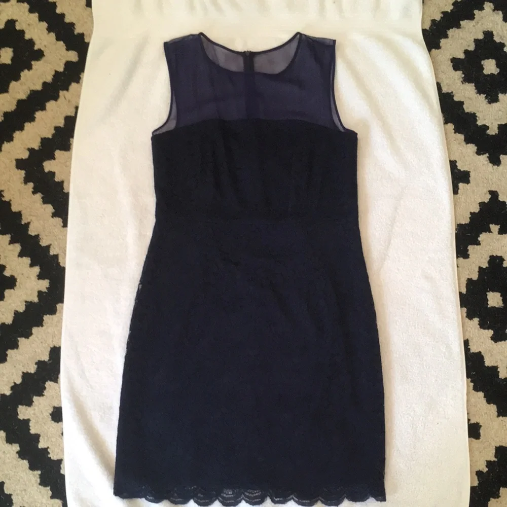 DVF navy blue lace Nisha dress with sheer navy top. - Picture 8 of 16